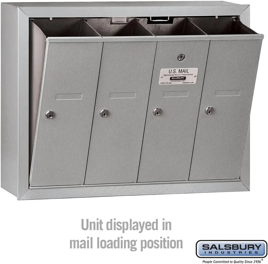 Salsbury Industries 3504ASP Surface Mounted Vertical Mailbox with Master Commercial Lock, Private Access and 4 Doors, Aluminum