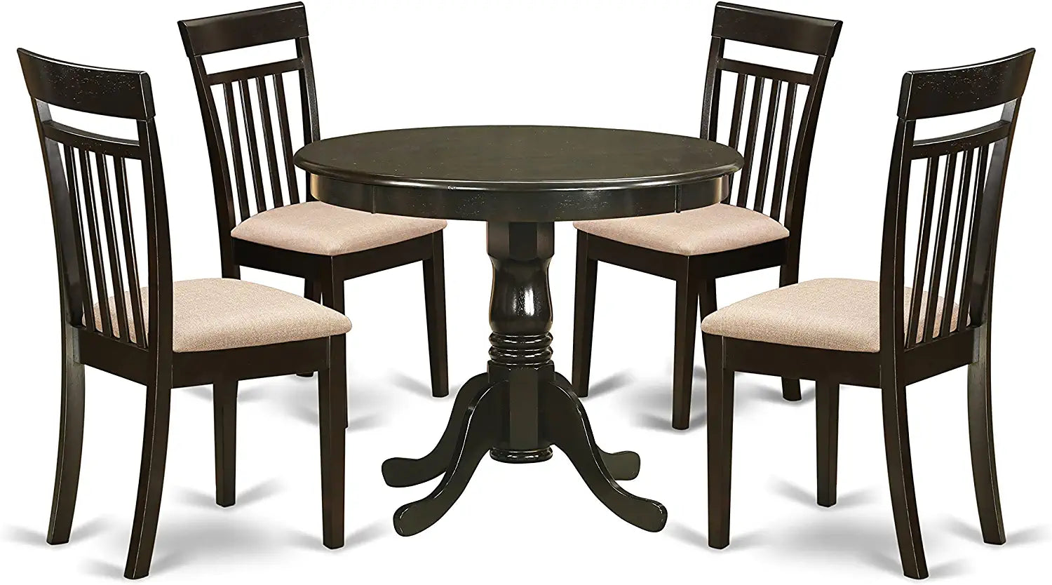 East West Furniture Kitchen Table Set- 4 Great dining room chairs - A Gorgeous Dinner Table- Wooden Seat and Cappuccino Wood Kitchen Table