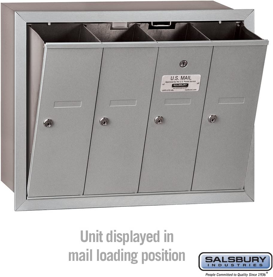 Salsbury Industries 3504ARP Recessed Mounted Vertical Mailbox with Master Commercial Lock, Private Access and 4 Doors, Aluminum