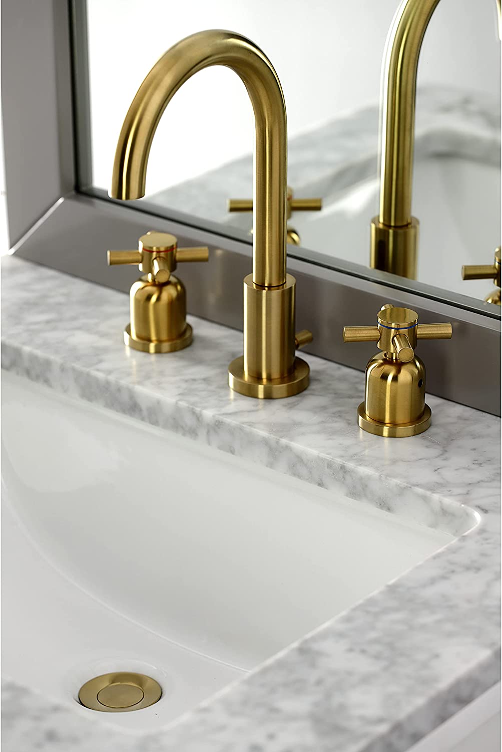 Kingston Brass FSC8929DX Concord Widespread Bathroom Faucet, 5-3/8 Inch in Spout Reach, Polished Nickel