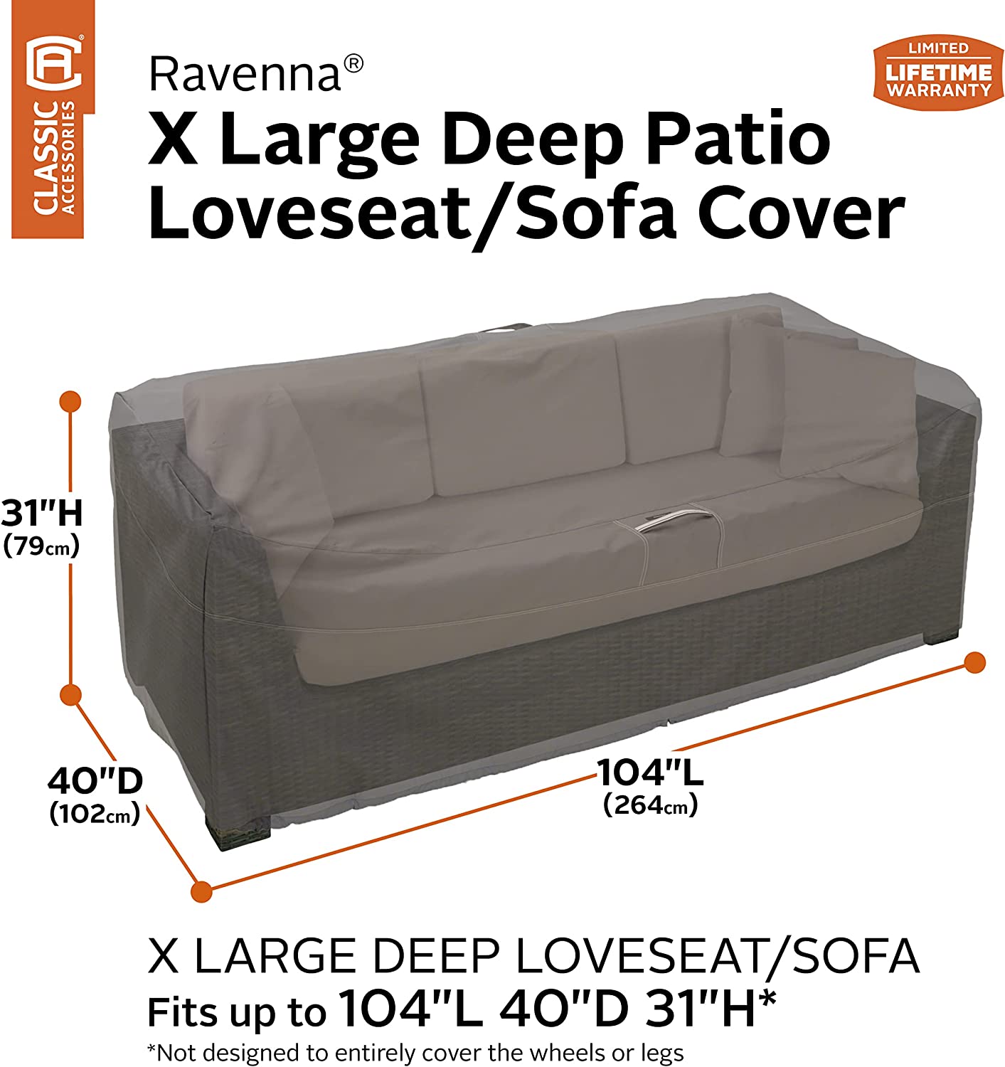 Classic Accessories Ravenna Water-Resistant 104 Inch Deep Seated Patio Loveseat Cover, Patio Furniture Covers