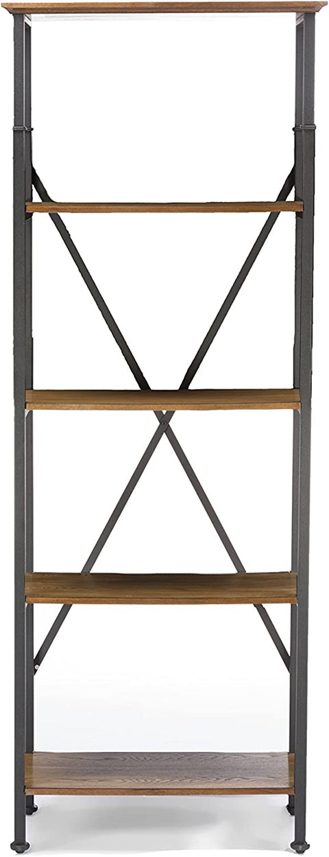 Baxton Studio Lancashire Wood and Metal Bookcase, Brown