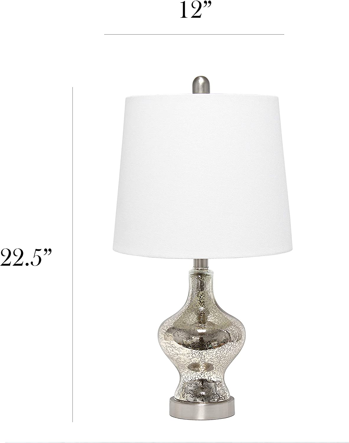 Elegant Designs LT3317-WHT Glass Gourd Shaped Table Lamp, White/Linen White