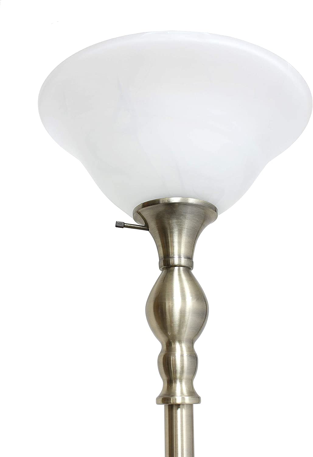 Elegant Designs LF2001-ABS 1 Light Torchiere Marbleized White Glass Shade Floor Lamp, Antique Brass