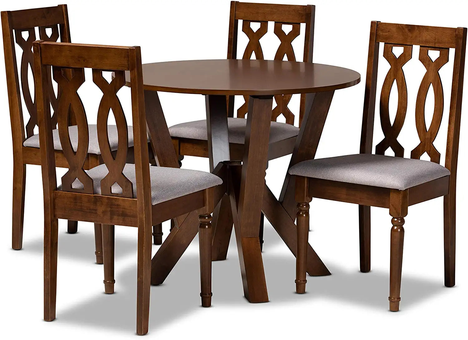 Baxton Studio Elaine Modern and Contemporary Grey Fabric Upholstered and Walnut Brown Finished Wood 5-Piece Dining Set