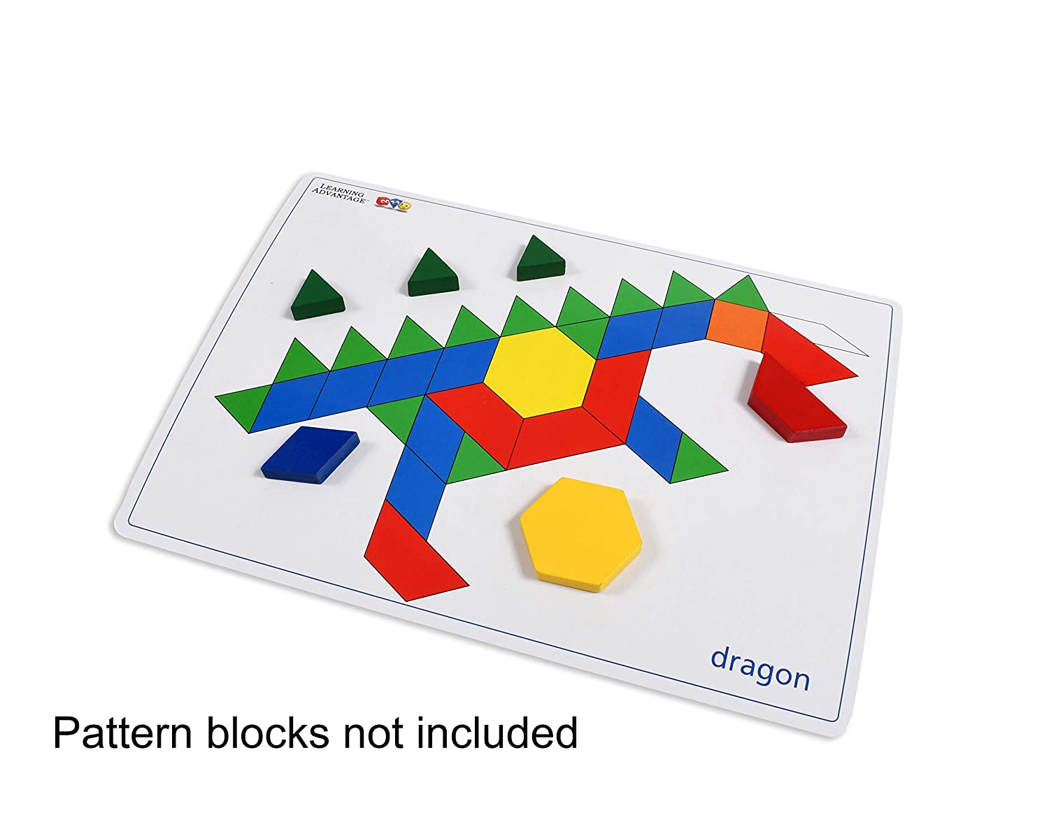 LEARNING ADVANTAGE 7149 Pattern Block Cards - Set of 20 Double-Sided Cards - Early Geometry for Kids - Teach Creativity, Sequencing and Patterning