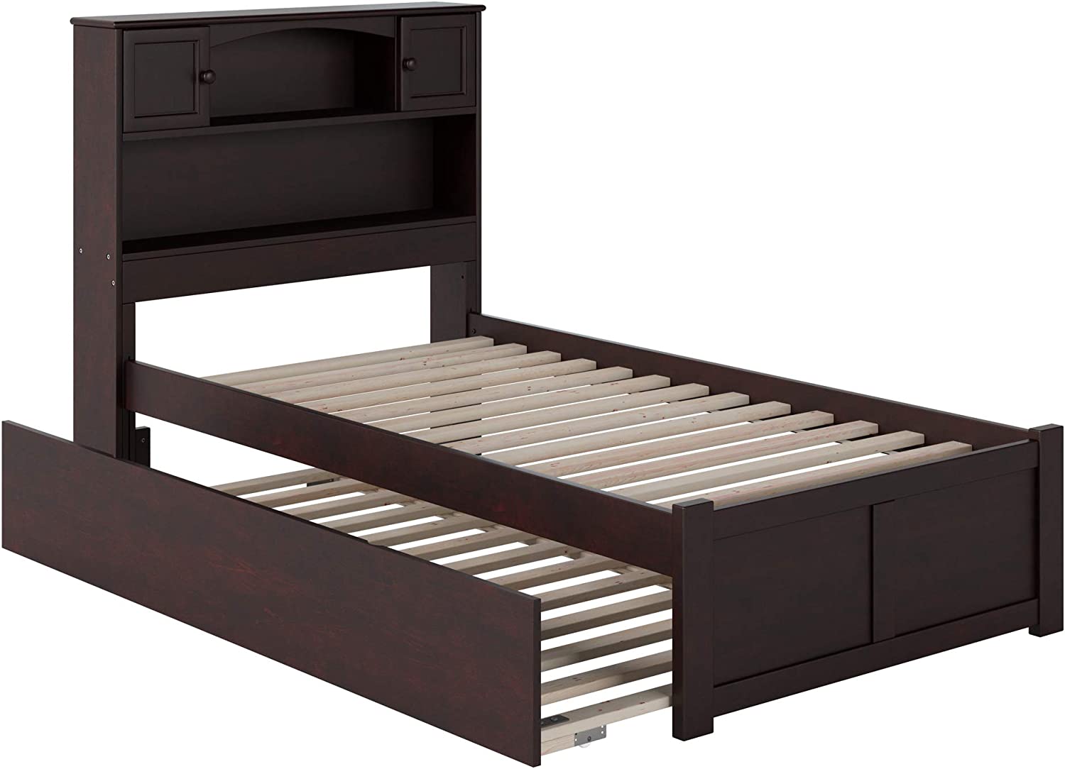 AFI Newport Platform Bed with Footboard and Turbo Charger with Twin Extra Long Trundle, XL, Espresso