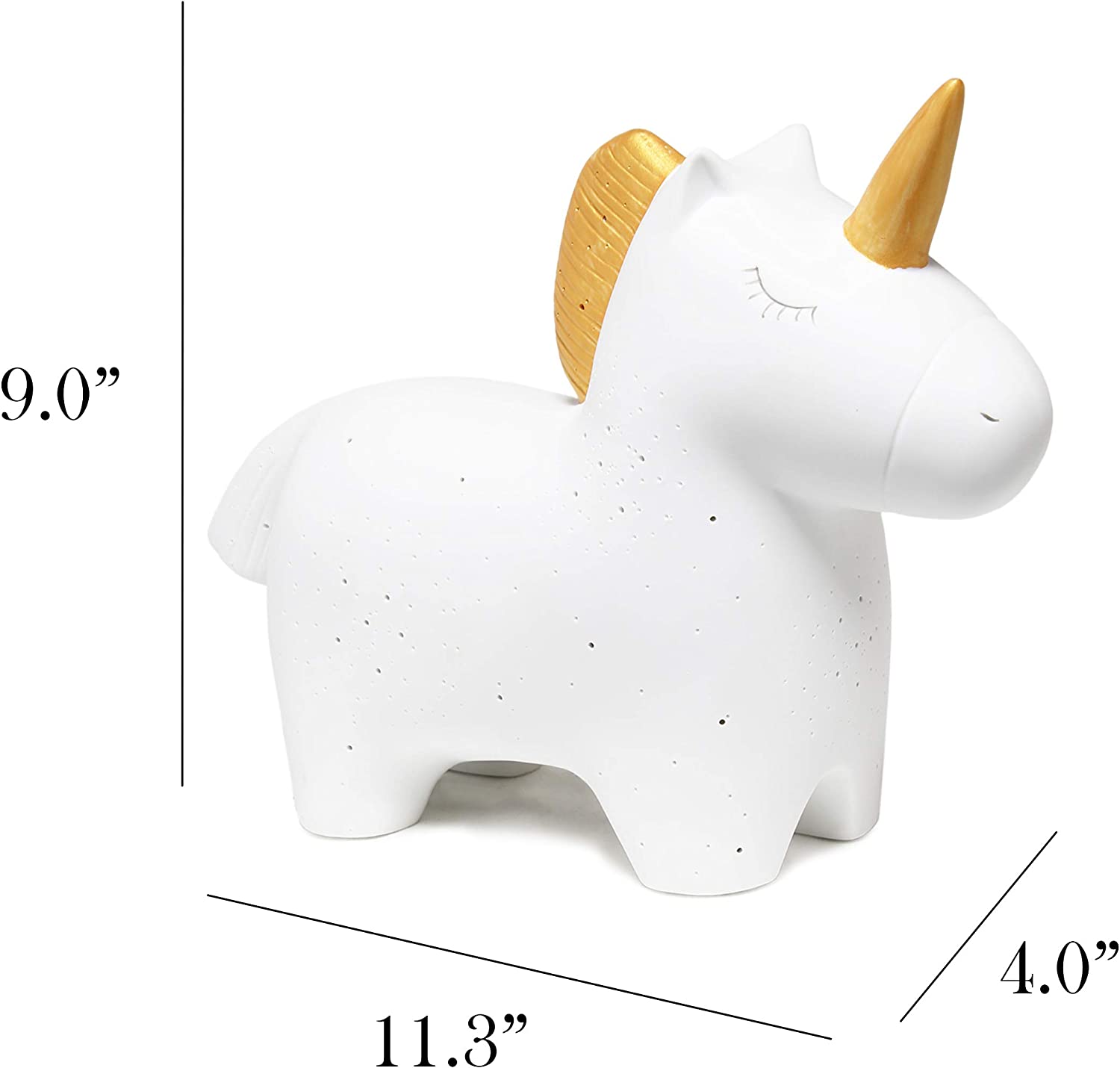 Simple Designs Gold and White Porcelain Fun Shaped Night Light Table Lamp, Unicorn