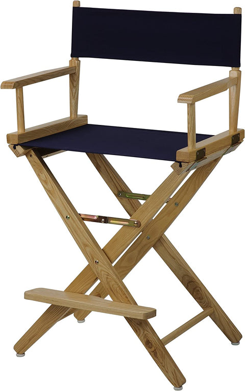 Extra-Wide Premium 24 Directors Chair Natural Frame W/Navy Color Cover