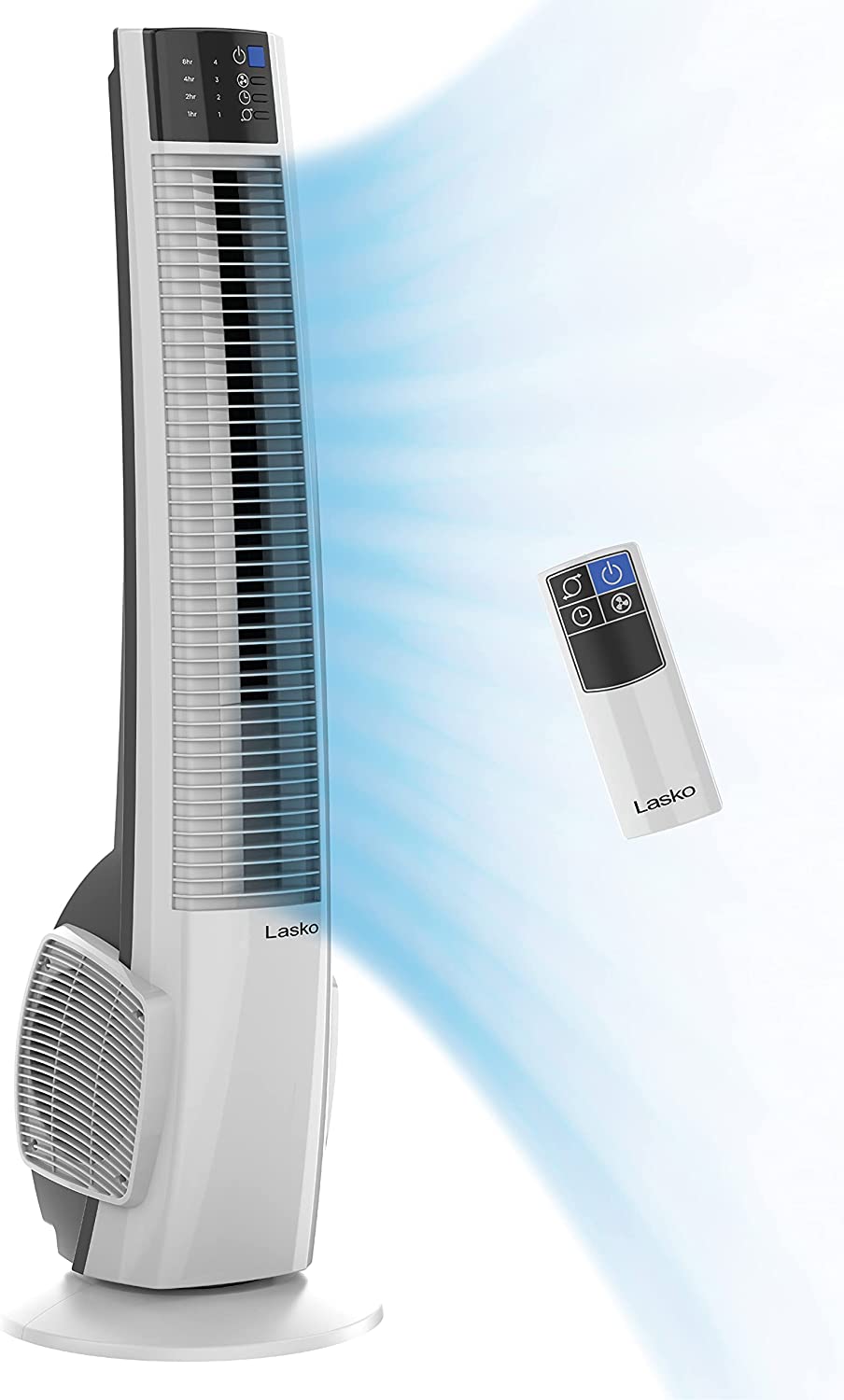 Lasko Oscillating Tower Fan, Remote Control, Timer, 4 Quiet Speeds, for Bedroom, Home Office and Kitchen, 38", White, T38400