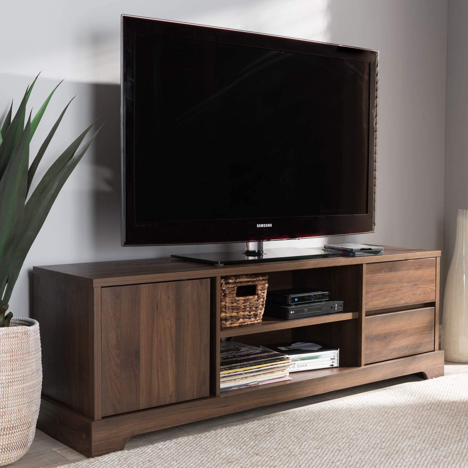 Baxton Studio Burnwood 59&#34; TV Stand in Brown