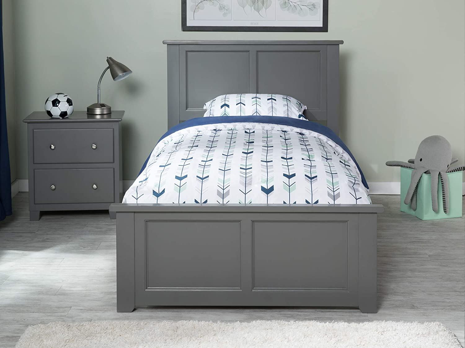 Madison Twin Traditional Bed with Matching Footboard and Turbo Charger in Grey