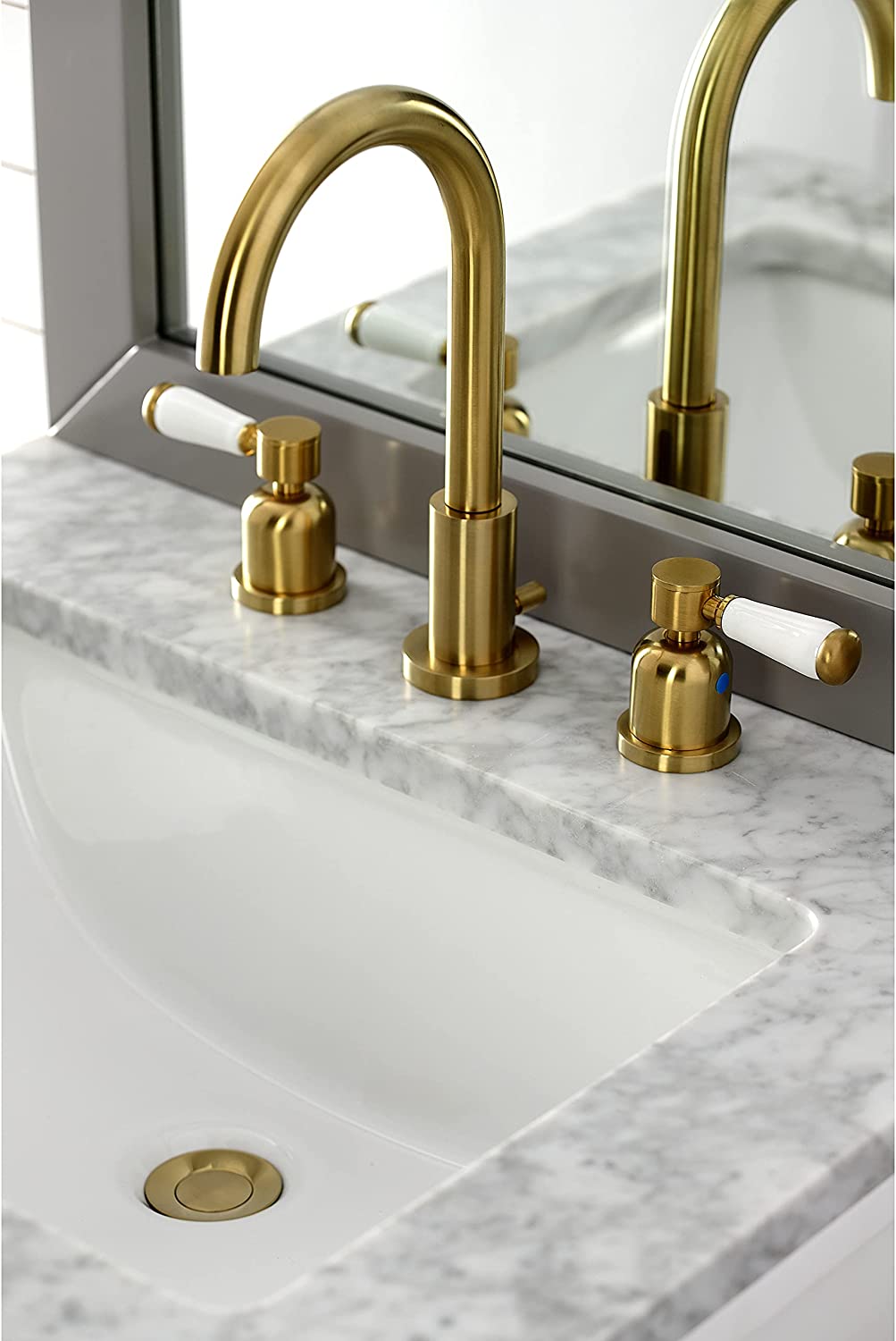 Kingston Brass FSC8929DPL Paris Widespread Bathroom Faucet, 5-3/8 Inch in Spout Reach, Polished Nickel