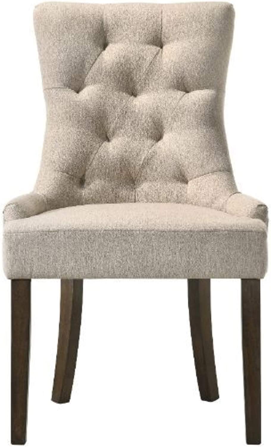 Acme Furniture Farren Side Chair, Beige Fabric &amp; Espresso Finish