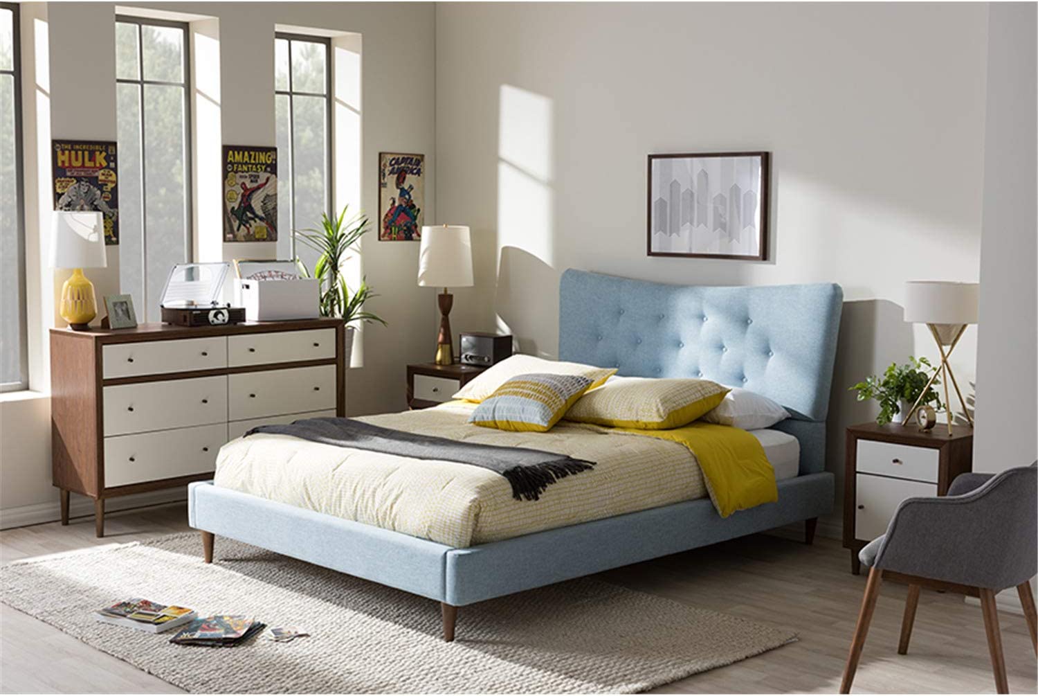 Baxton Studio Hannah Queen Platform Bed in Light Blue