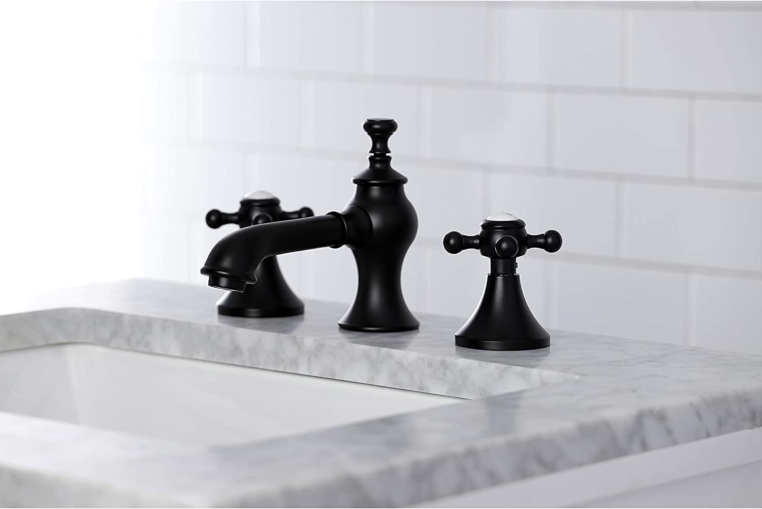 Kingston Brass KC7060BX English Country Widespread Bathroom Faucet, Matte Black