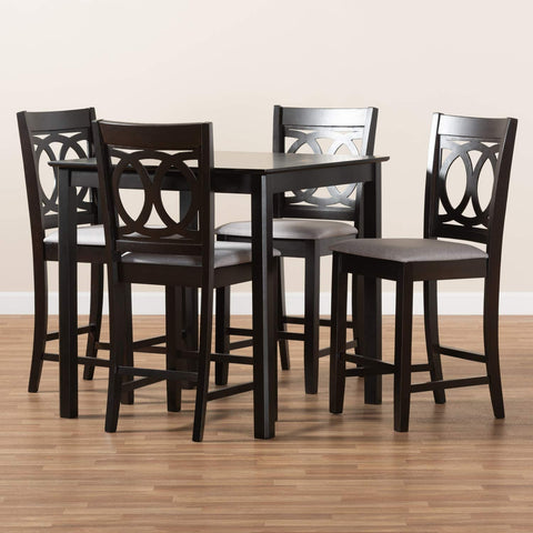 Baxton Studio Lenoir Modern and Contemporary Gray Fabric Upholstered Espresso Brown Finished 5-Piece Wood Pub Set