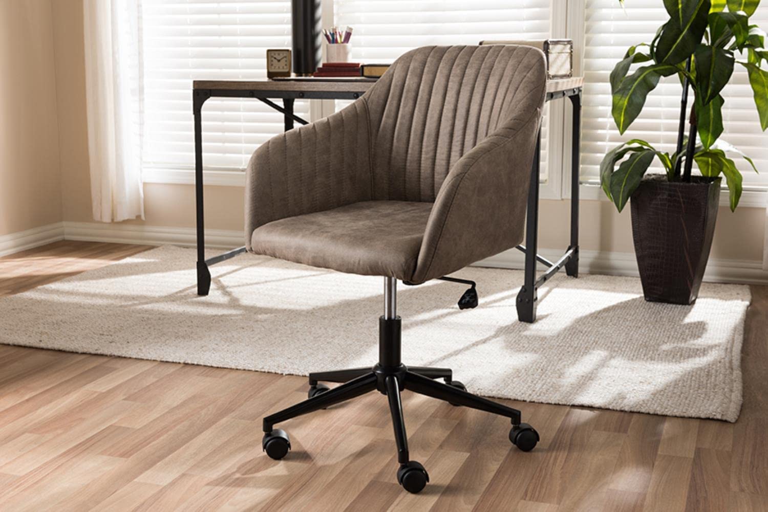 Baxton Studio Maida Mid-Century Modern Light Brown Fabric Upholstered Office Chair