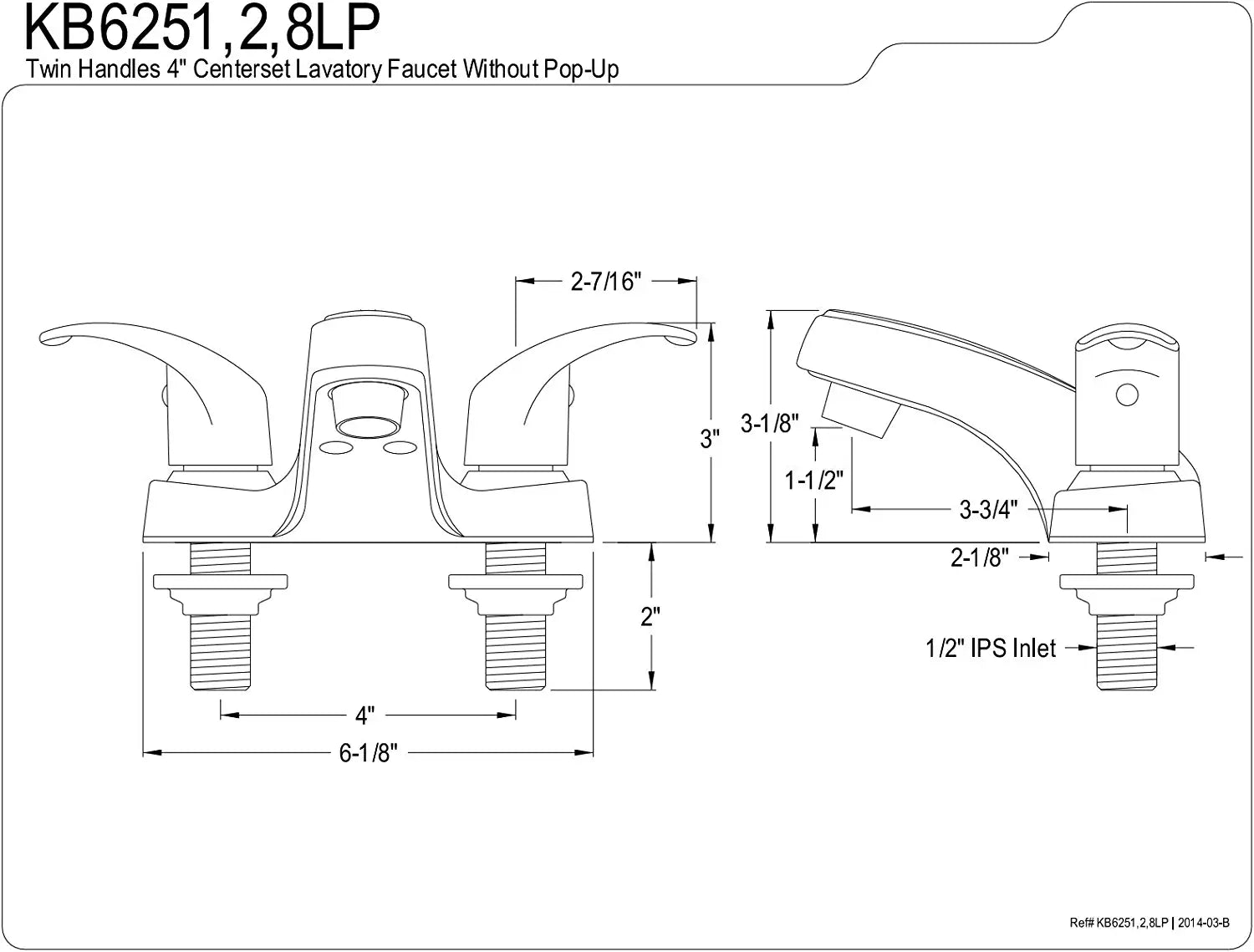 Kingston Brass KB6252LP Legacy 4&#34; Centerset Bathroom Faucet, Polished Brass