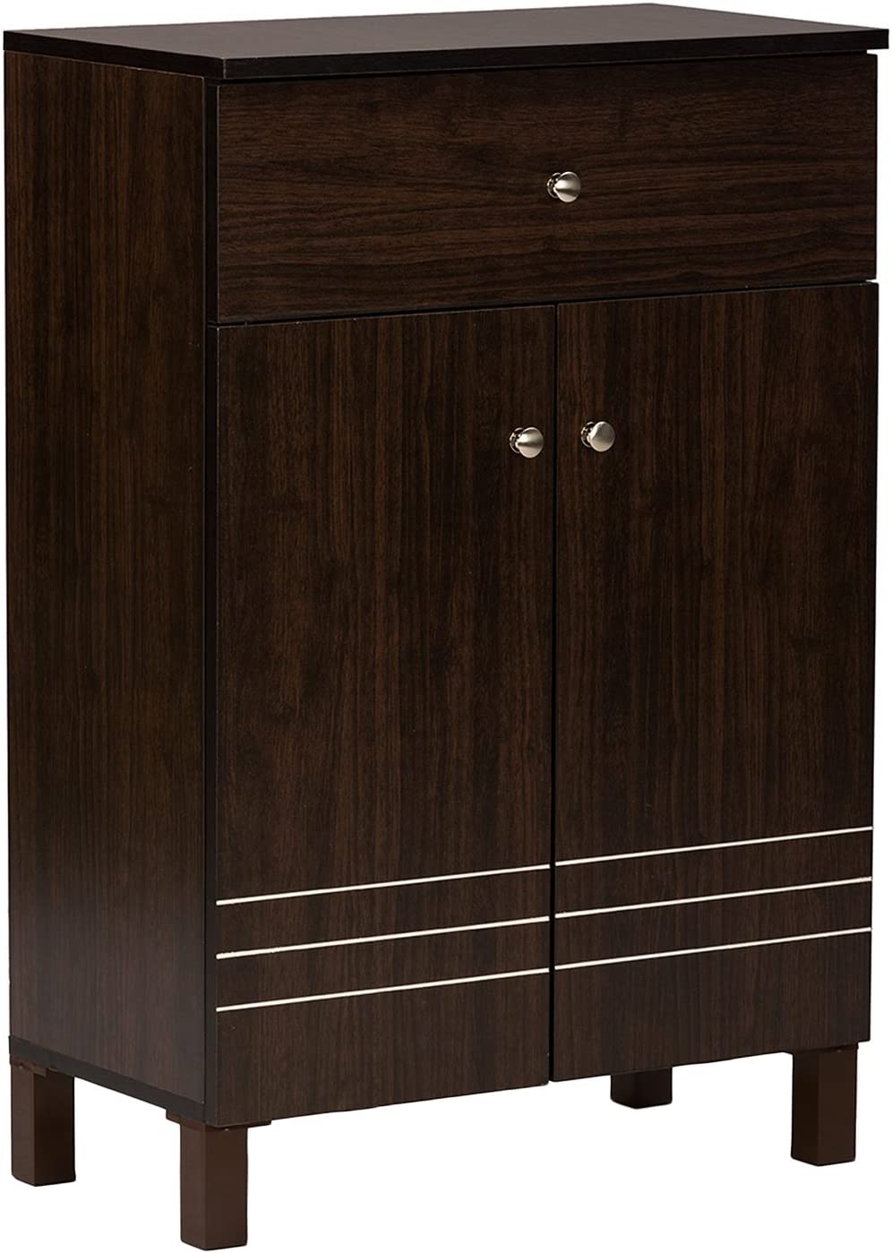 Baxton Studio Wholesale Interiors Felda Dark Brown Modern Shoe Cabinet with 2 Doors and Drawer