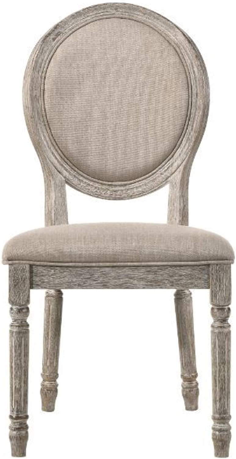 Acme Furniture Faustine Side Chair, Tan Fabric &amp; Salvaged Light Oak Finish