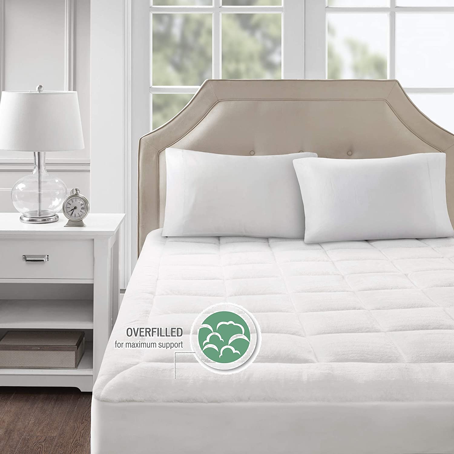 Madison Park Cloud Soft Overfilled Plush Bed Protector Waterproof Mattress Cover California King White (MP16-3149)