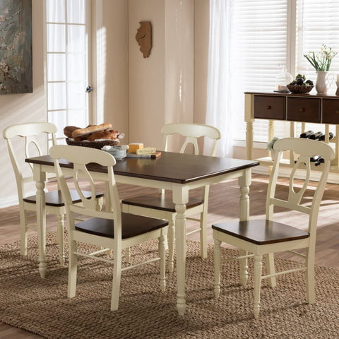 Baxton Studio Napoleon French Wood Dining Set Cherry Brown/Cream/French Country Cottage