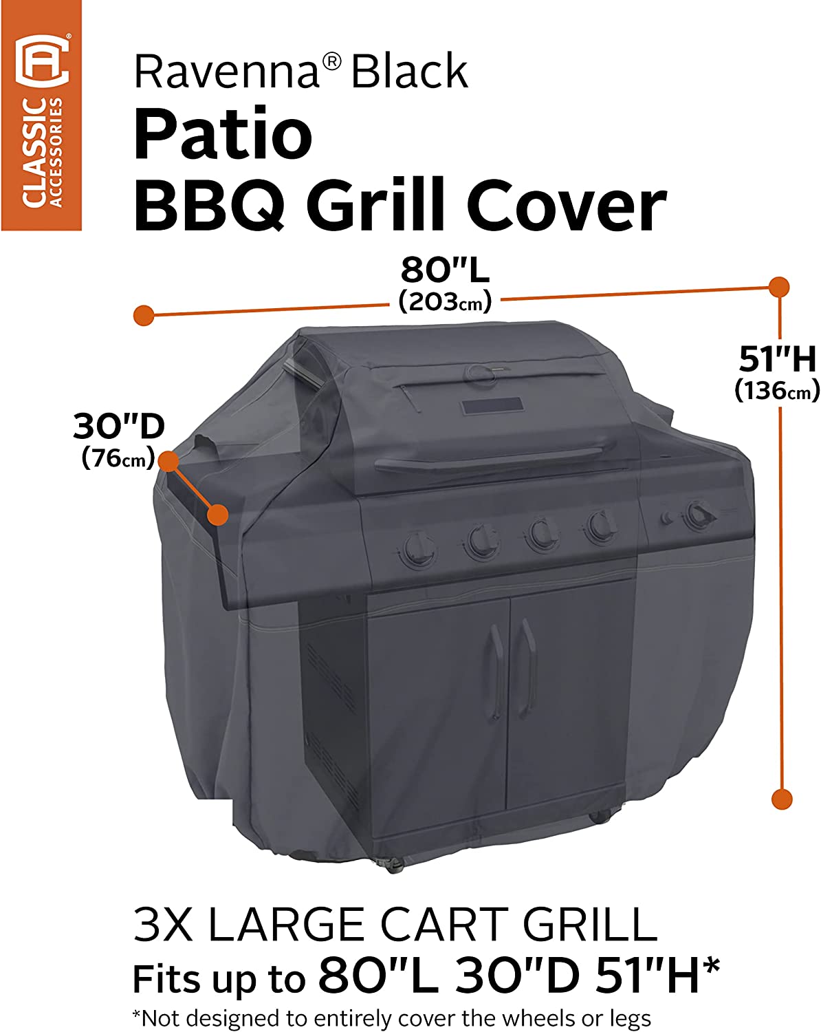 Classic Accessories Ravenna Water-Resistant 80 Inch BBQ Grill Cover