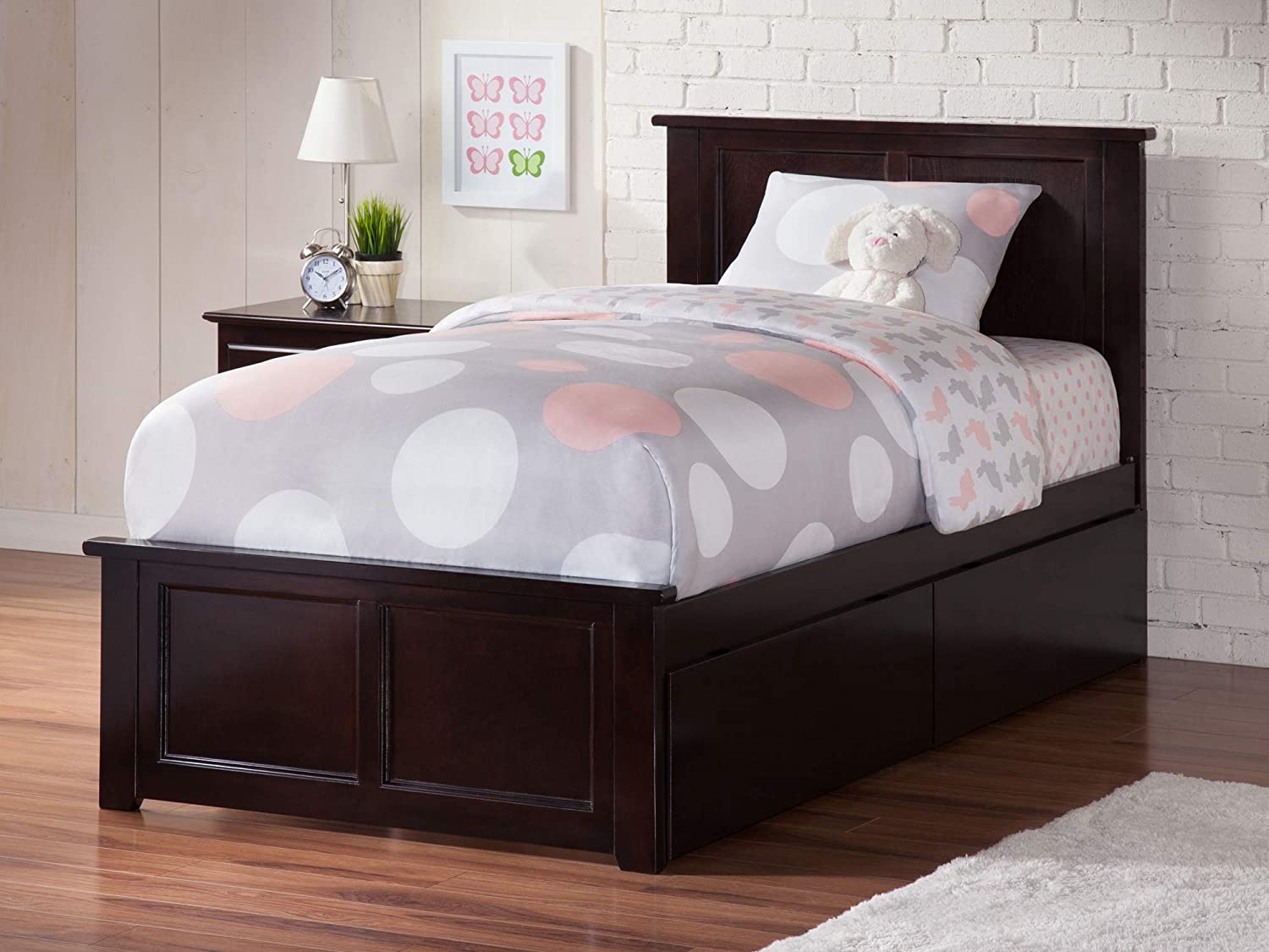 AFI Madison Platform Matching Footboard and Turbo Charger with Urban Bed Drawers, Twin XL, Espresso