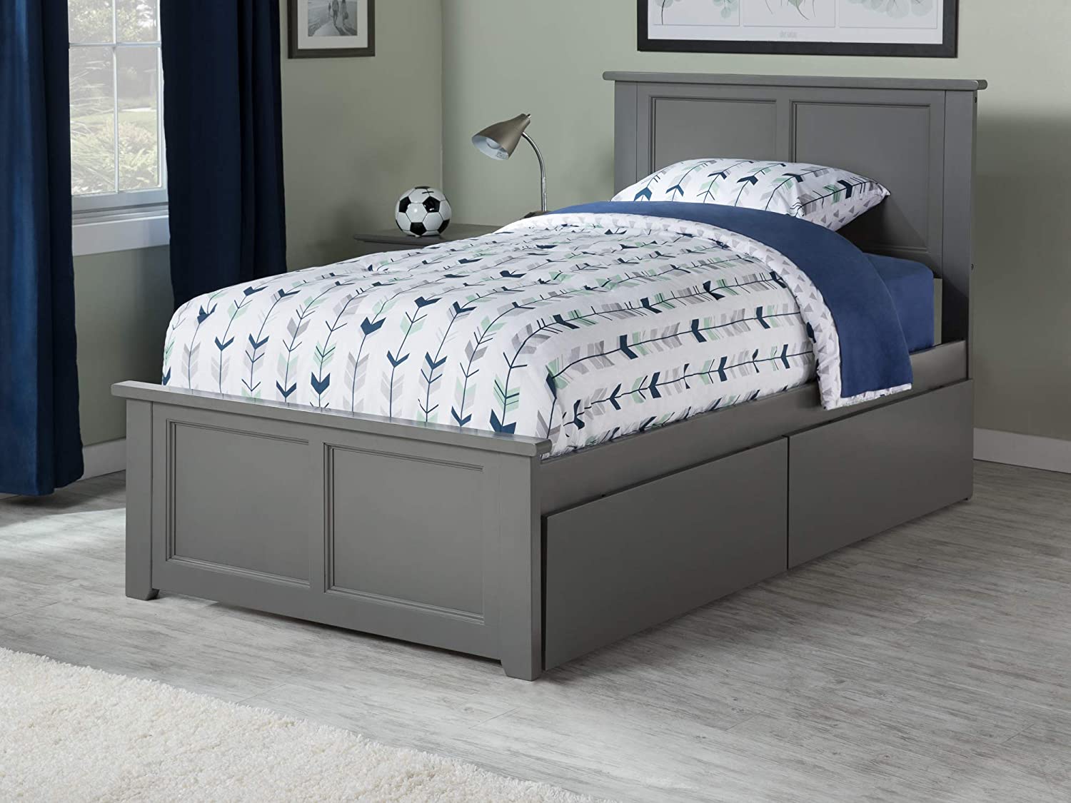 AFI Atlantic Furniture AR8616119 Madison Platform Matching Foot Board and 2 Urban Bed Drawers, Twin XL, Grey