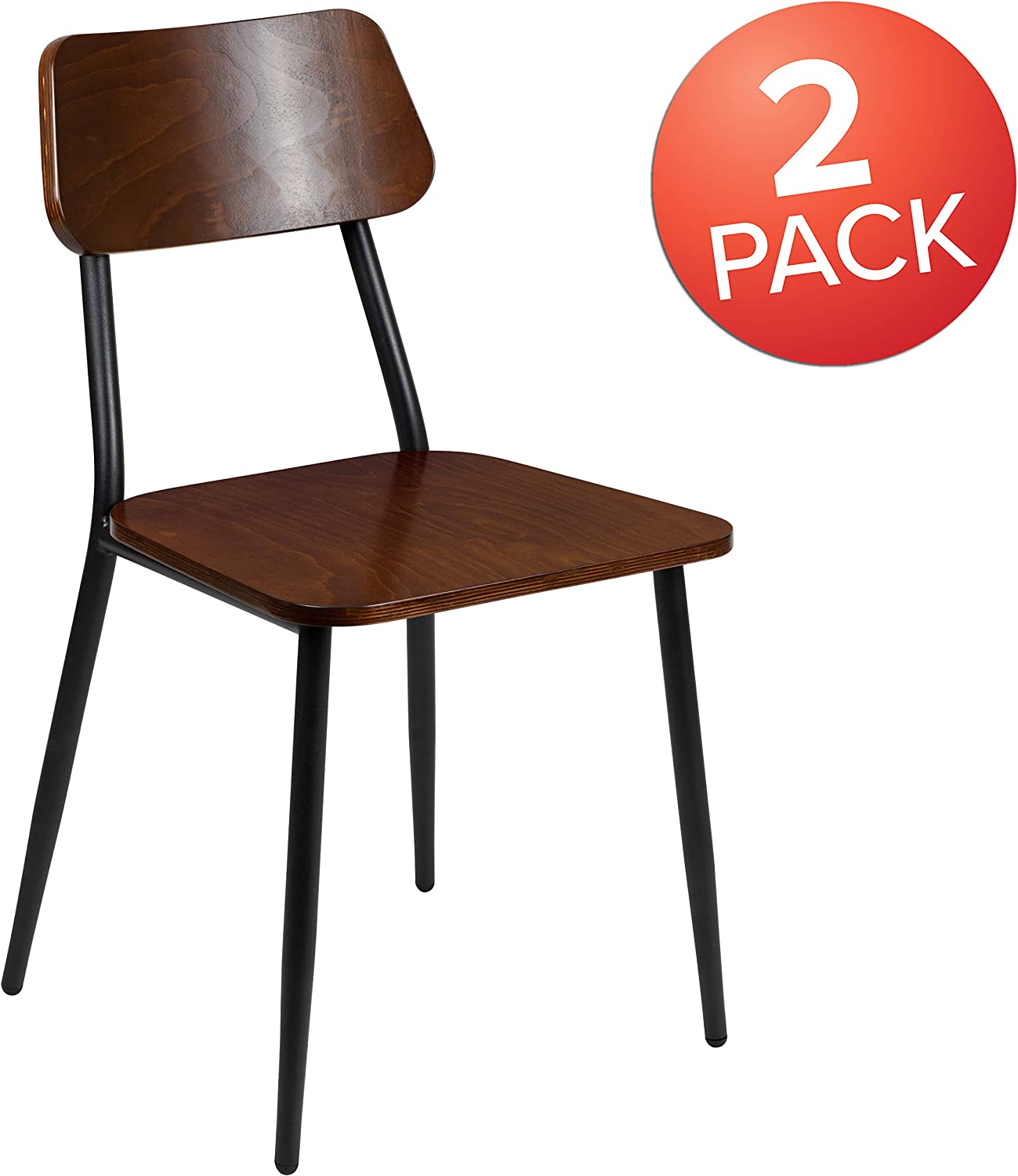 Flash Furniture Stackable Industrial Dining Chair with Gunmetal Steel Frame and Rustic Wood Seat, Set of 2