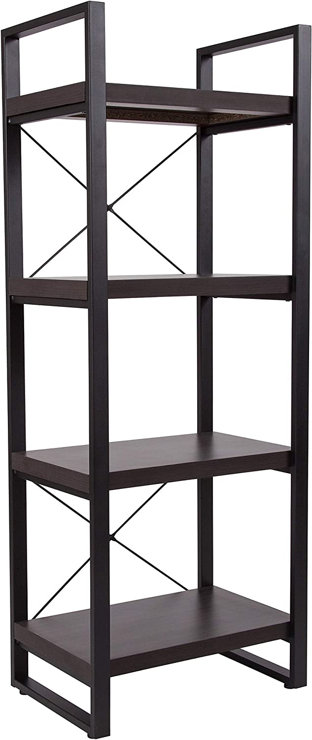 Flash Furniture Thompson Collection 4 Shelf 62&#34;H Etagere Bookcase in Charcoal Wood Grain Finish
