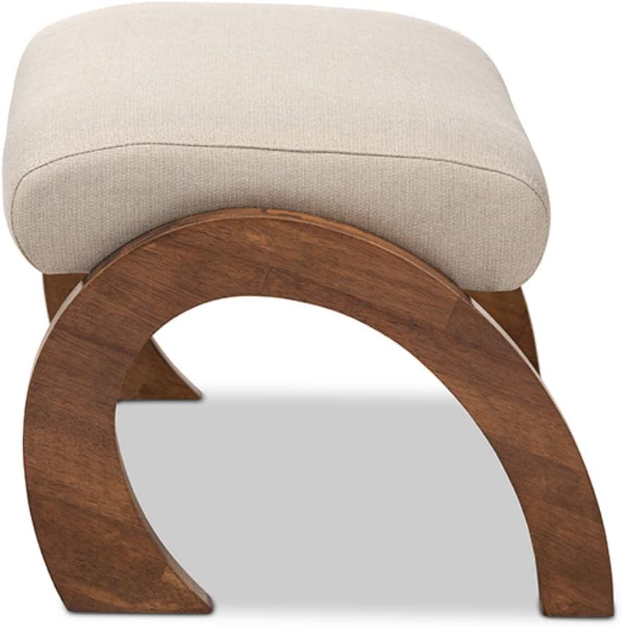 Baxton Studio Sandrine Modern and Contemporary Light Beige Fabric Upholstered Walnut Brown Finished Wood Ottoman