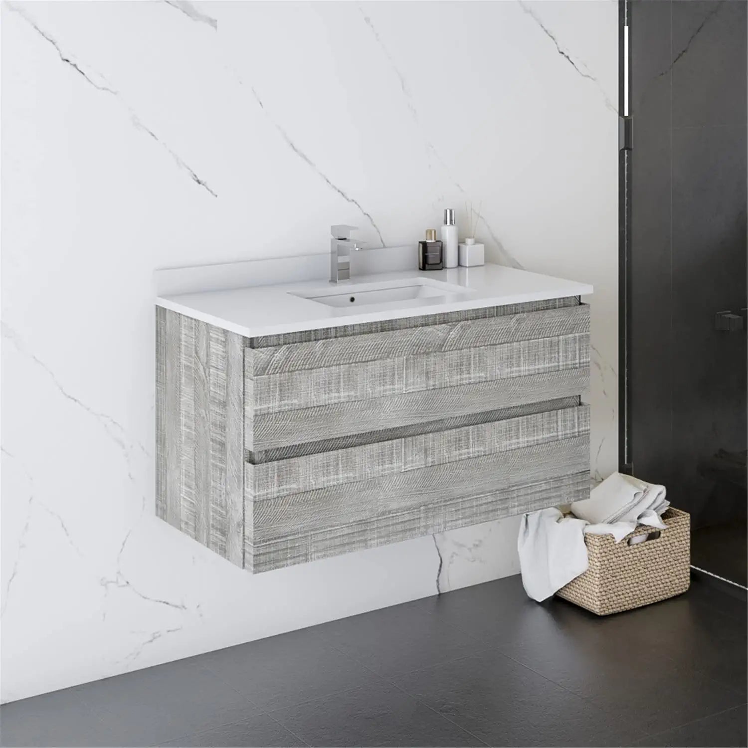 Fresca Formosa 36&#34; Wall Hung Modern Bathroom Cabinet w/Top &amp; Sink in Ash