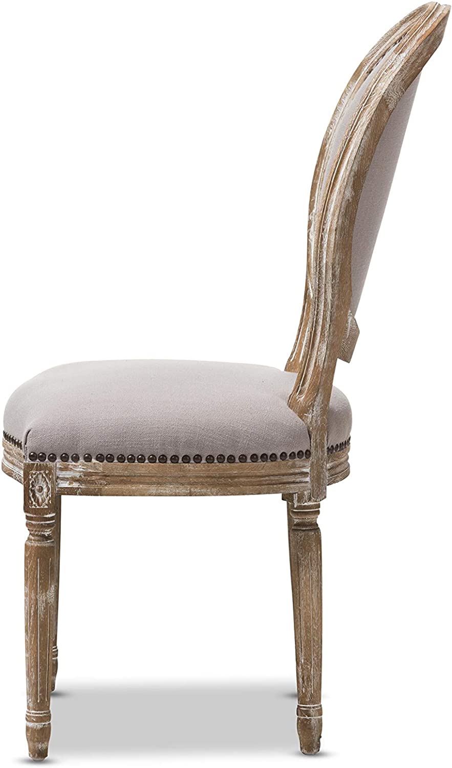 Baxton Studio Clairette Beige Linen French Style Natural Oak Wood Accent Chair, Oval Back