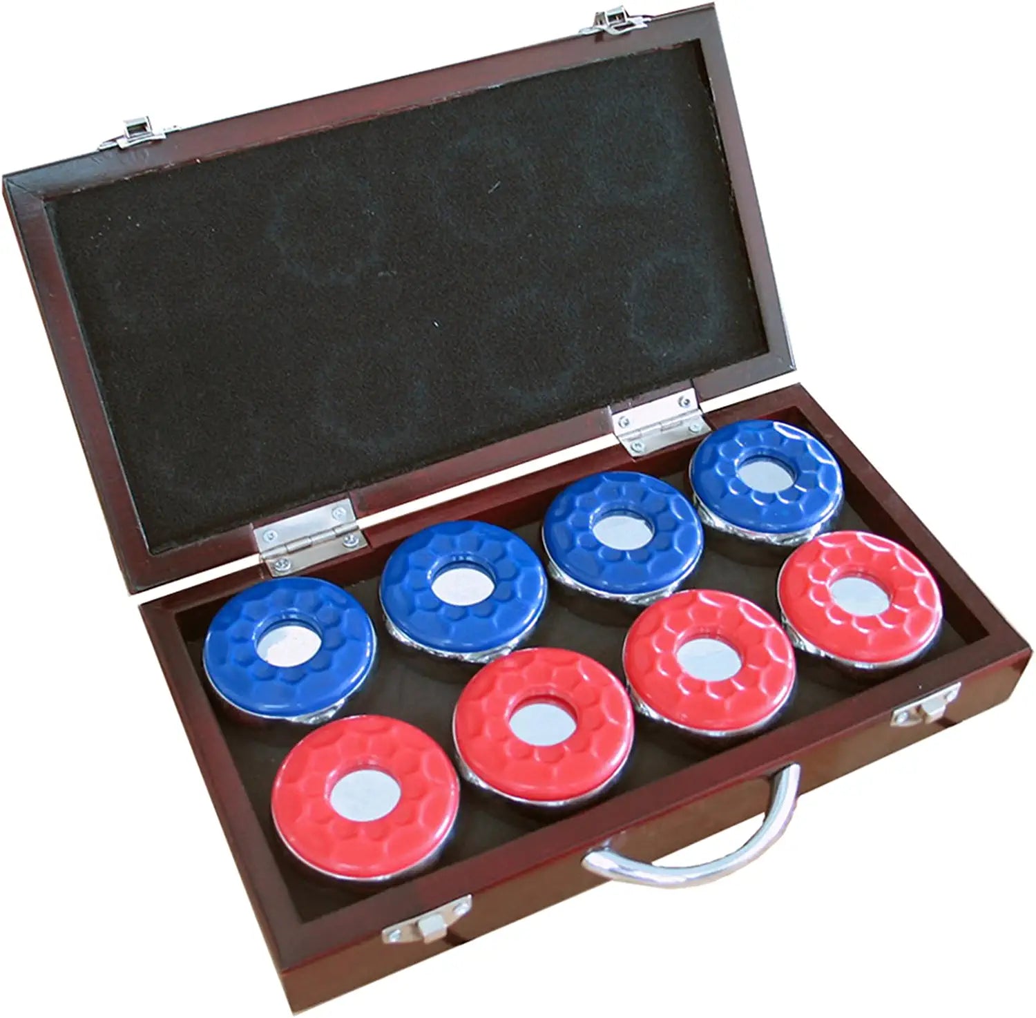 Hathaway Shuffleboard Pucks with Case (Set of 8), Dark Cherry Finish