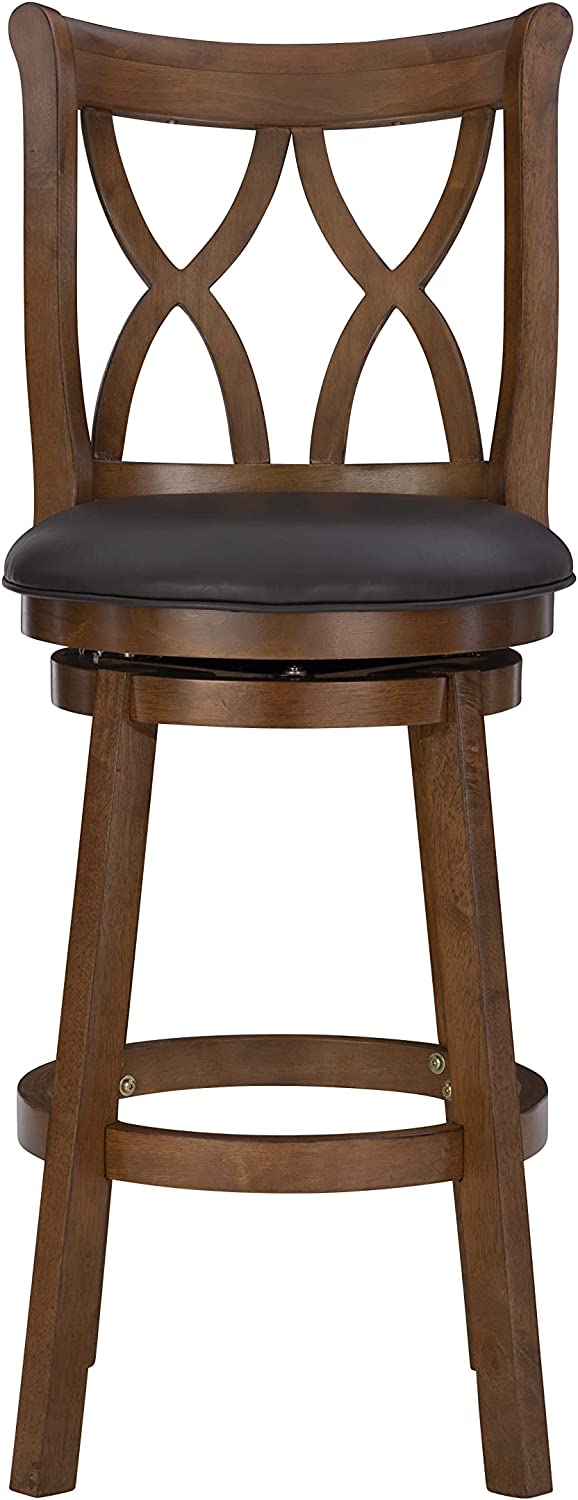 Powell Furniture Carmen Circular Bross Bar stool, Espresso Wood with Black Upholstered Seat,
