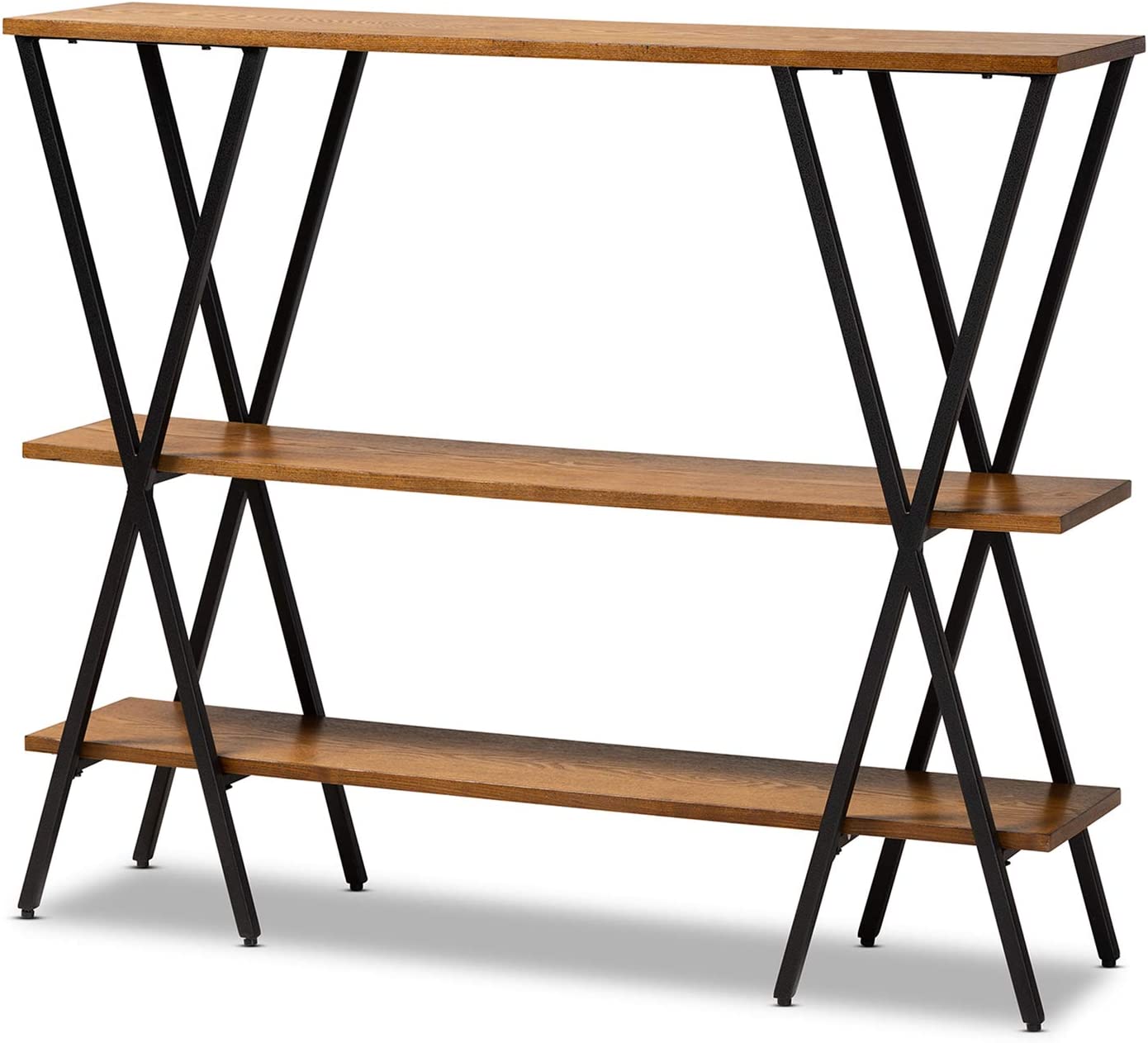 Baxton Studio Norton Rustic and Industrial Walnut Brown Finished Wood and Black Finished Metal Console Table