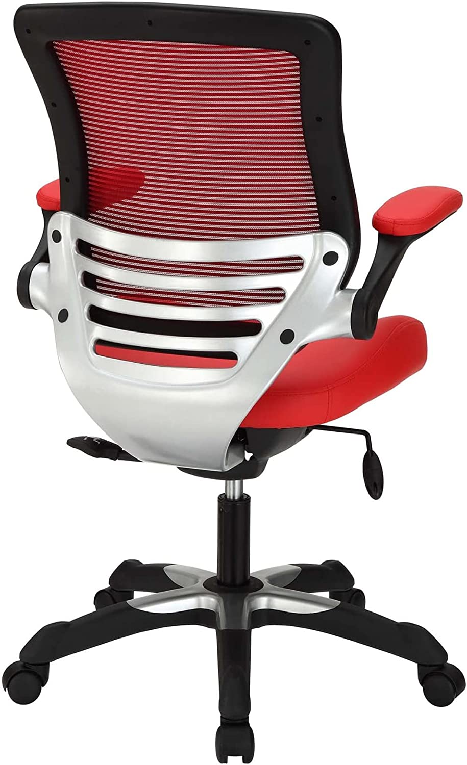 Modway Edge Mesh Back and White Vinyl Seat Office Chair With Flip-Up Arms - Computer Desks in Red