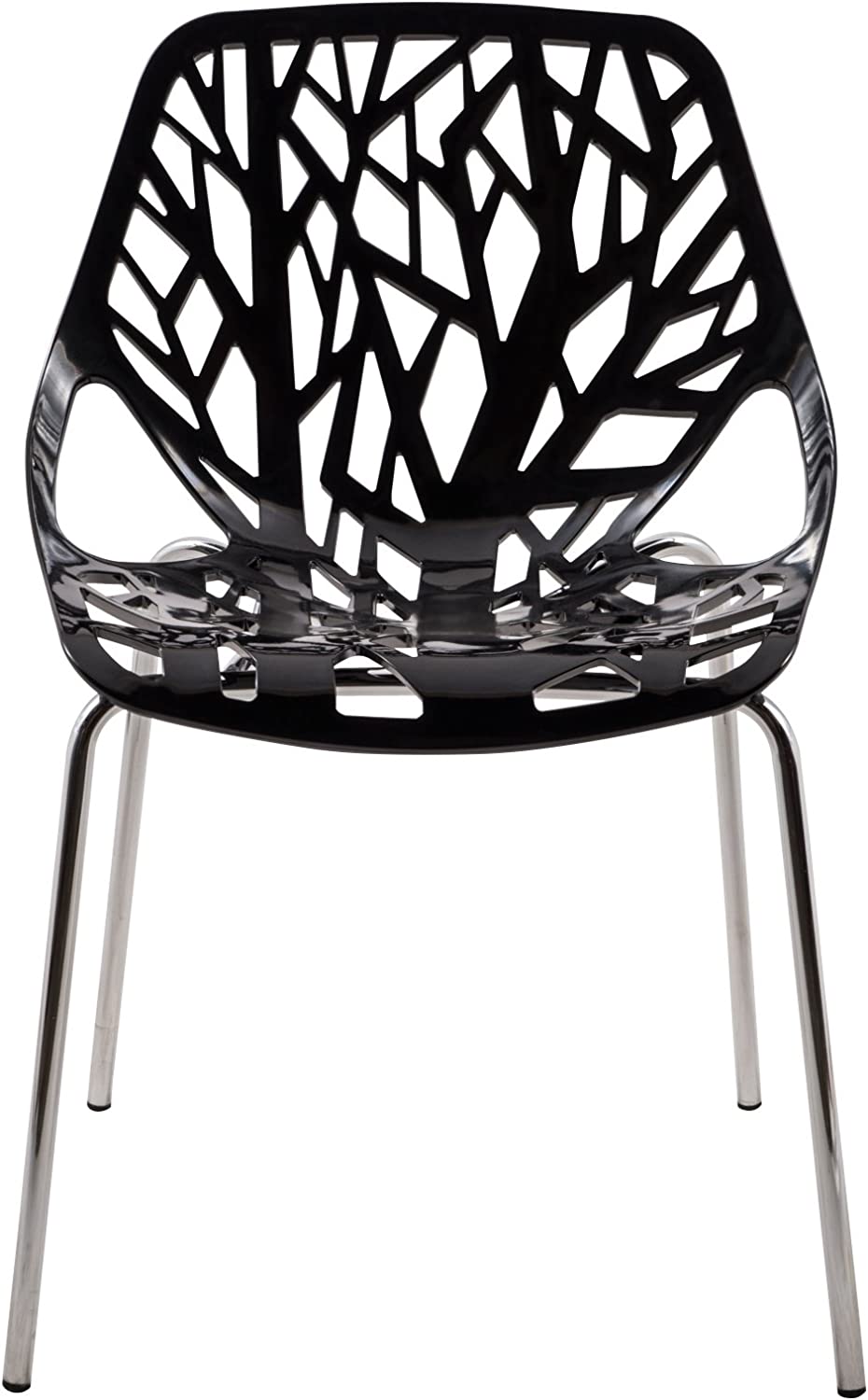 LeisureMod Forest Modern Dining Chair with Chromed Legs, Set of 2 (Black)