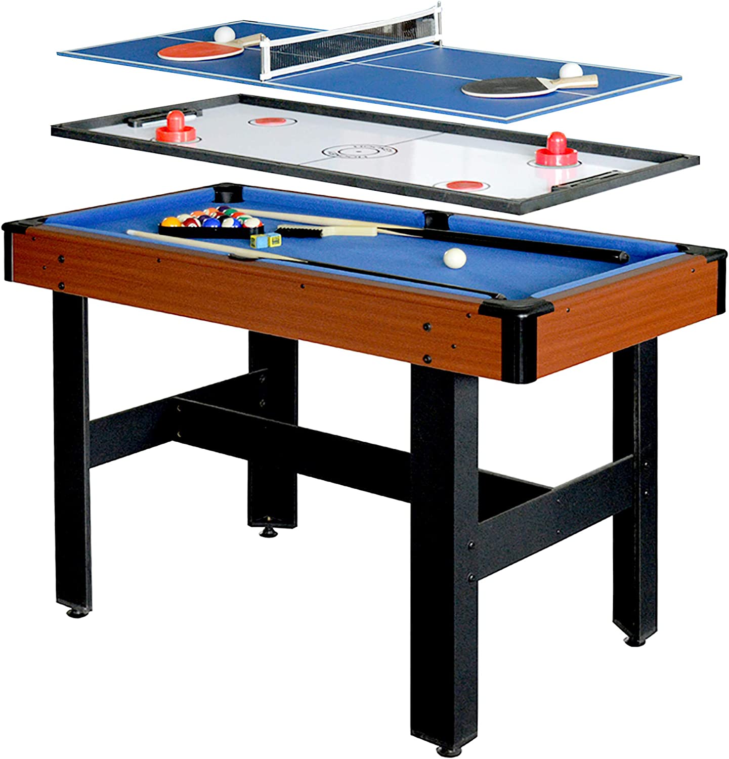Hathaway BG1131M Triad 3-in-1 48-in Multi Game Table with Pool, Glide Hockey, and Table Tennis for Family Game Rooms,Blue