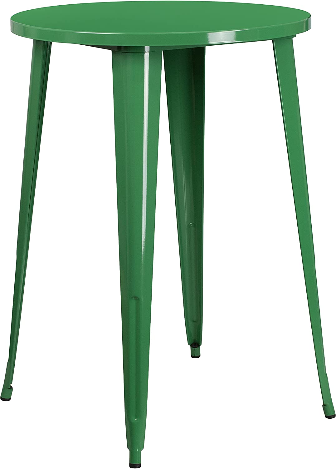 Flash Furniture Commercial Grade 30&#34; Round Green Metal Indoor-Outdoor Bar Table Set with 2 Vertical Slat Back Stools
