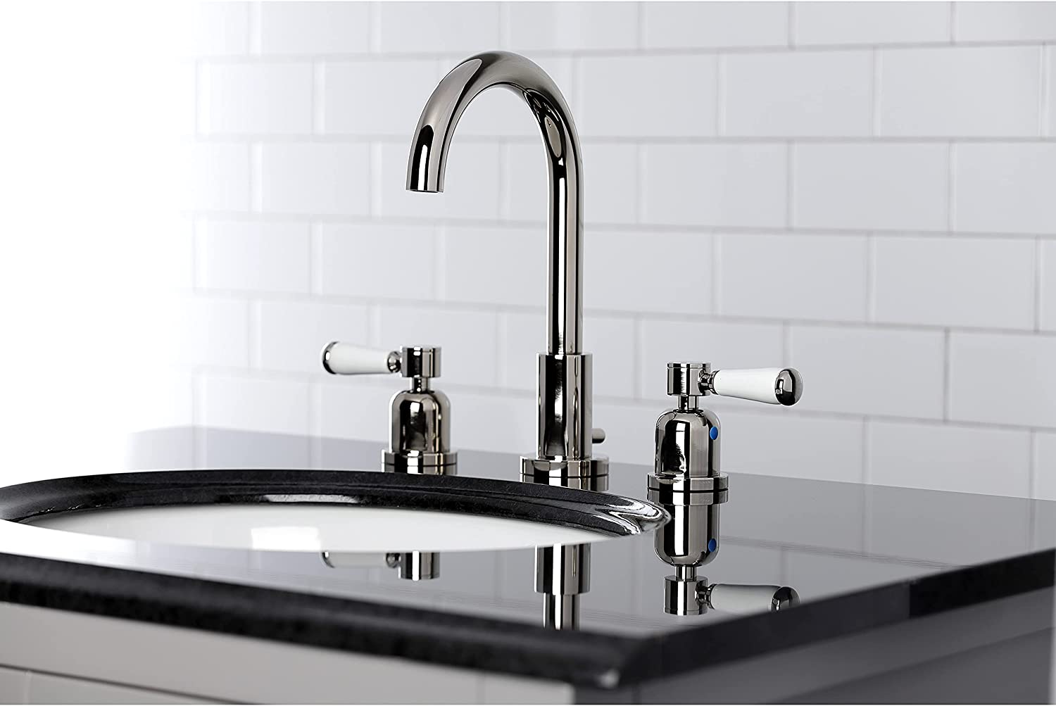 Kingston Brass FSC8929DPL Paris Widespread Bathroom Faucet, 5-3/8 Inch in Spout Reach, Polished Nickel