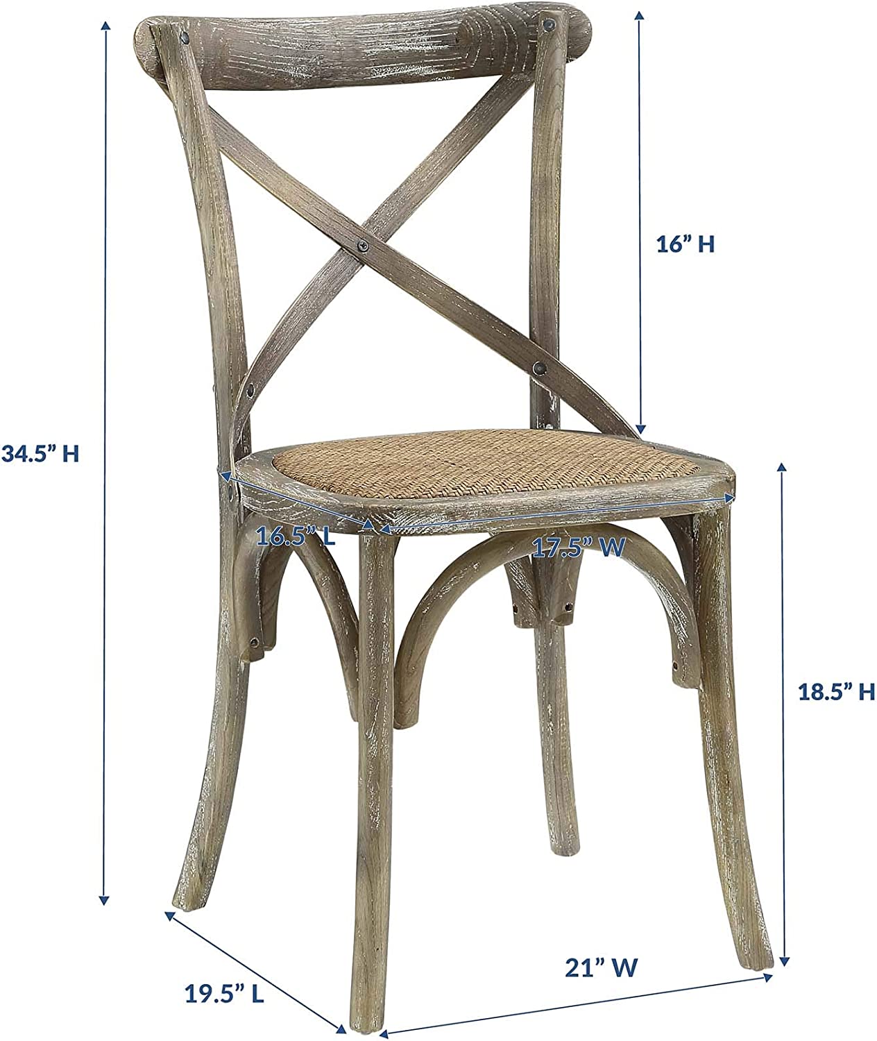 Modway Gear Rustic Modern Farmhouse Elm Wood Rattan Dining Chair in Gray
