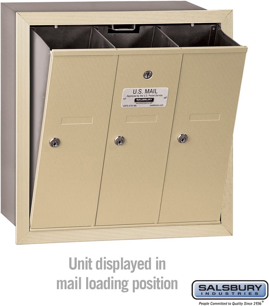 Salsbury Vertical Mailbox - 3 Doors - Sandstone - Recessed Mounted - USPS Access