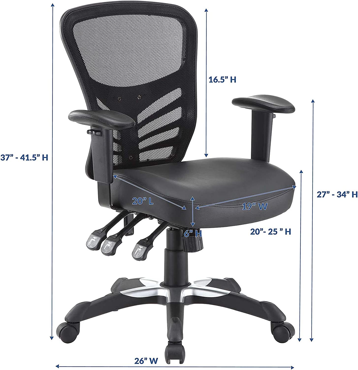 Modway Articulate Mesh Office Chair with Fully Adjustable Vegan Leather Seat In Black