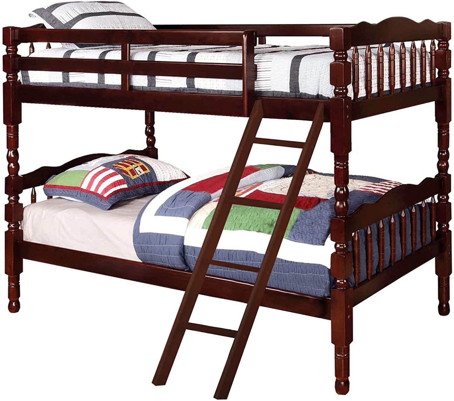 Better Home Products Charlotte Twin Over Twin Solid Wood Bunk Bed in Tobacco