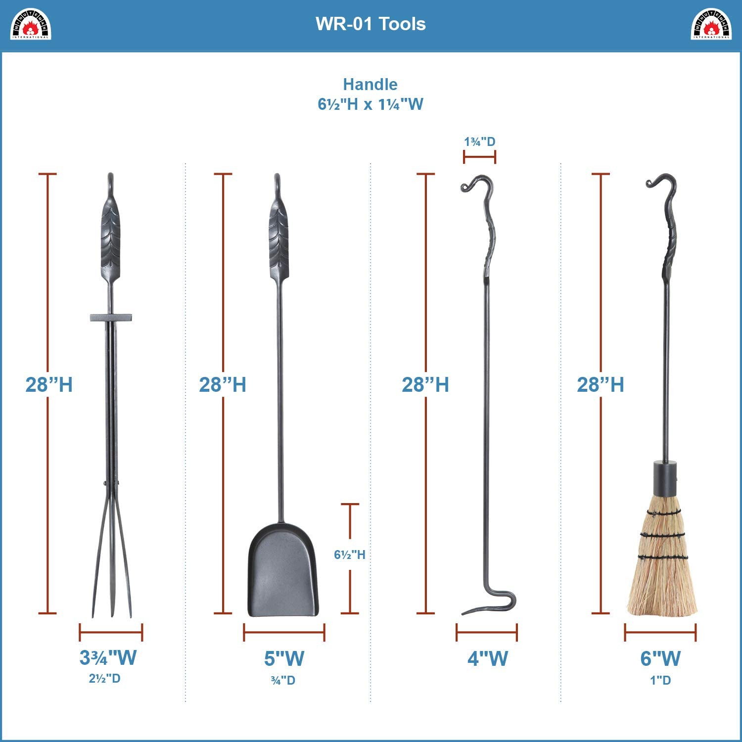 Minuteman International Large Leaf 5-piece Wrought Iron Fireplace Tool Set