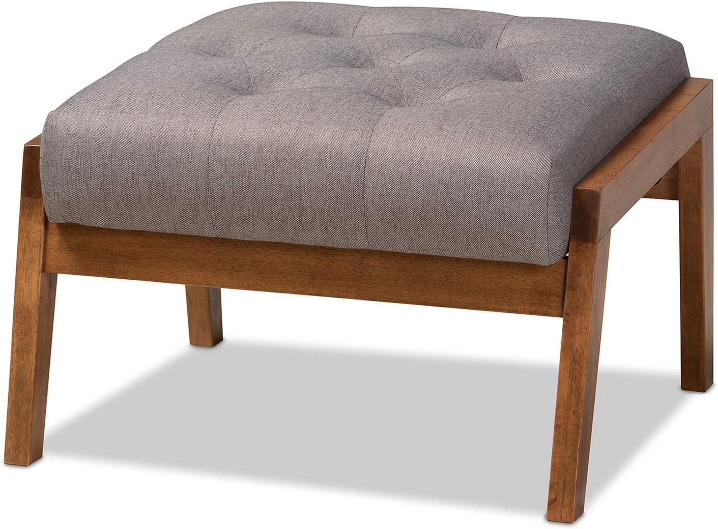 Baxton Studio Naeva Mid-Century Modern Grey Fabric Upholstered Walnut Finished Wood Footstool