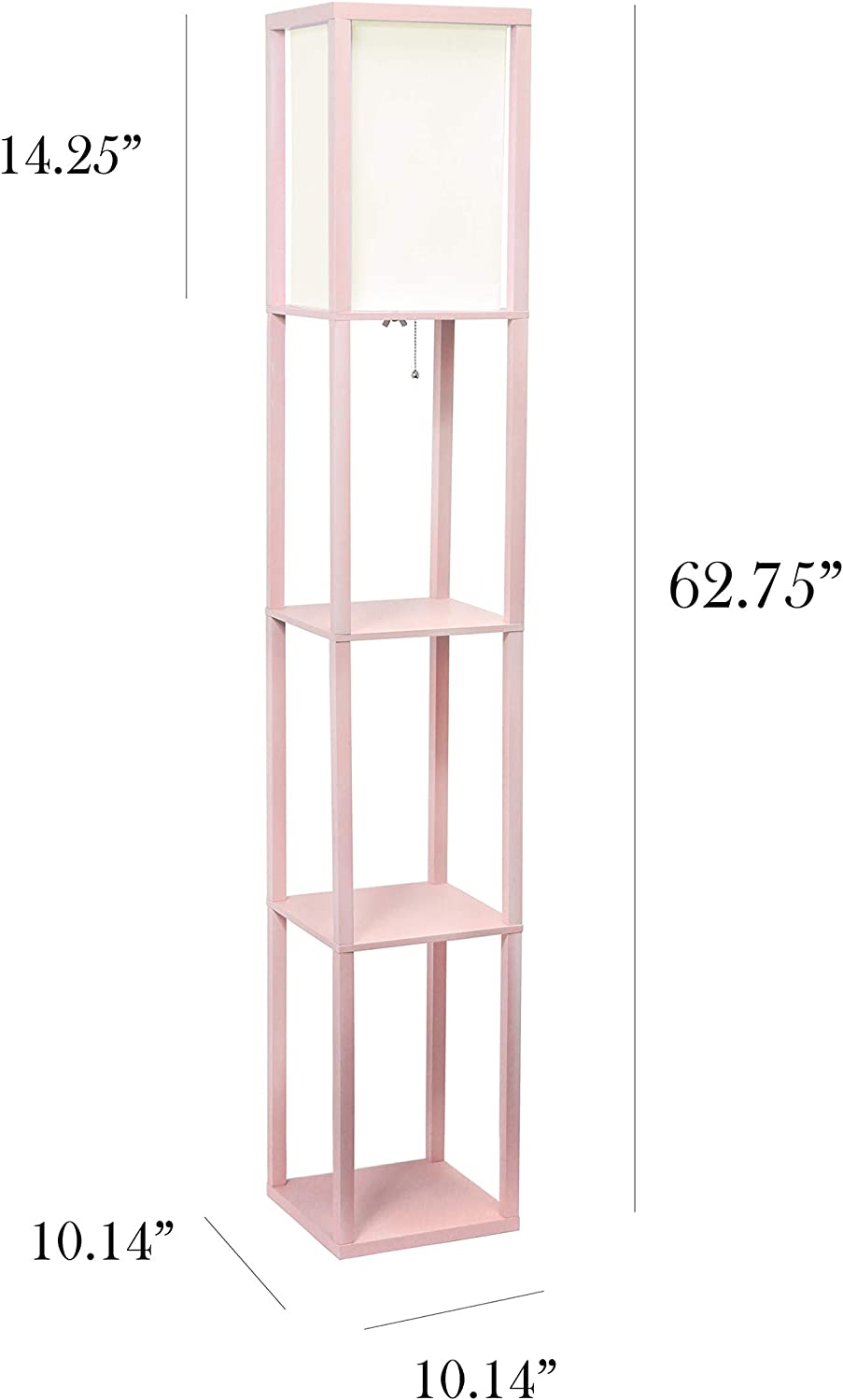 Simple Designs LF1014-LPK Etagere Organizer Storage Shelf Linen Shade Floor Lamp, Light Pink